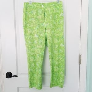 Lilly Pultizer Cropped Pants Lime Green Animals 6